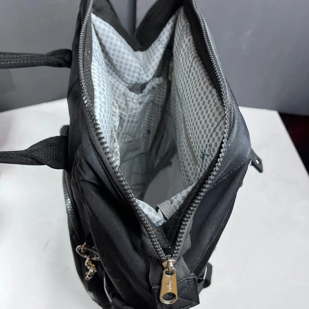 Kipling Audrie Black Nylon Diaper Bag Backpack Doctor Bag Opening w Monkey Charm